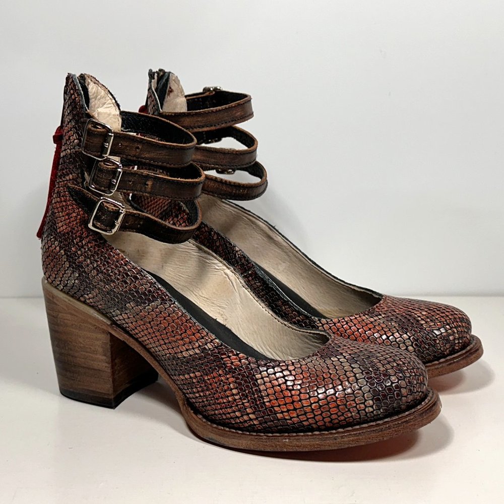 Freebird by Steven Snakeskin Multi-Color Ankle Strap Block Heel Sandals